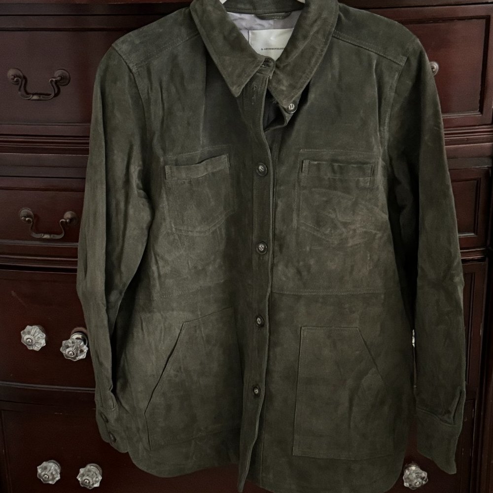 Anthropologie Olive Colored Genuine Suede Jacket - Size M